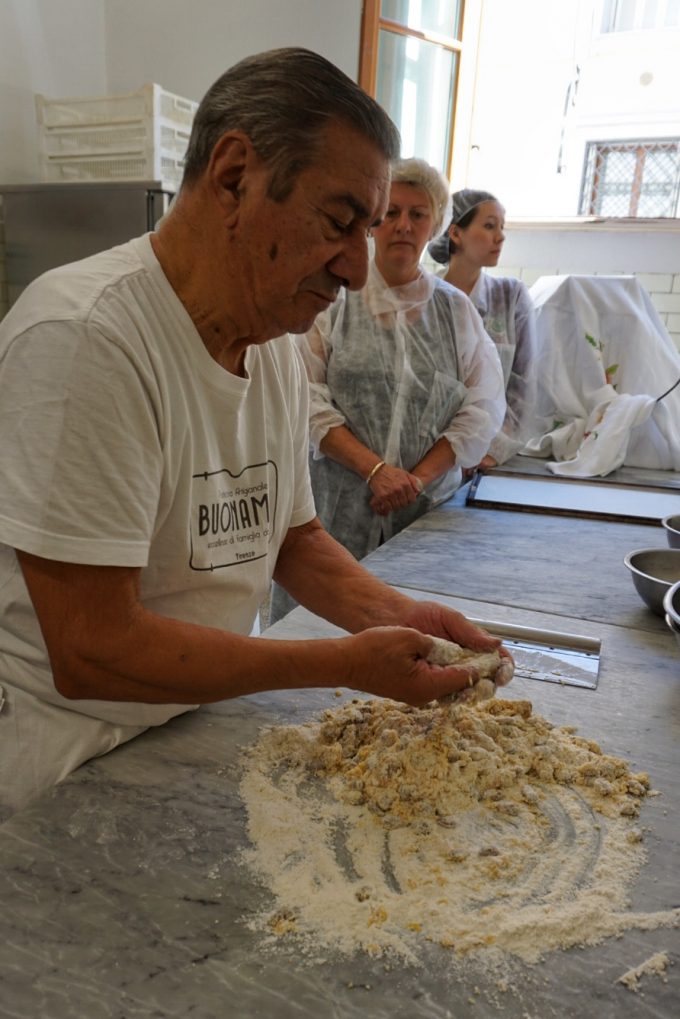 Roberto mixing the cantucci ingredients